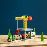 Big Yellow Toy Crane – Wooden Railway Construction Accessory for Kids