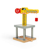 Big Yellow Toy Crane – Wooden Railway Construction Accessory for Kids
