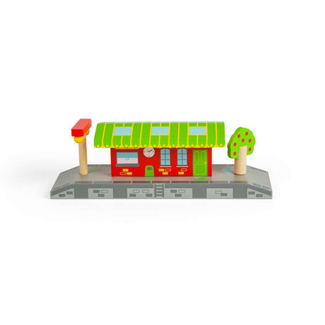 Village Station – Wooden Train Set Accessory Compatible with Major Brands
