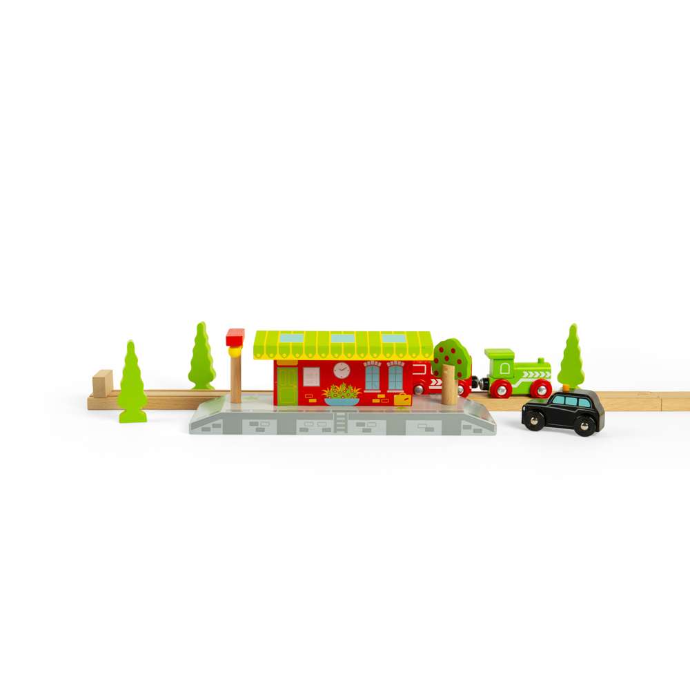 Village Station – Wooden Train Set Accessory Compatible with Major Brands
