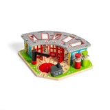 Five Way Engine Shed – Wooden Train Set Accessory with Turntable & Pumps