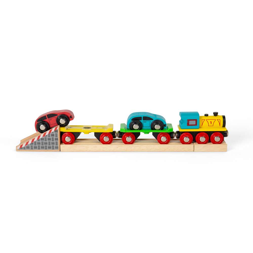 Wooden Car Loader with Cars & Ramp – Compatible Wooden Train Accessory
