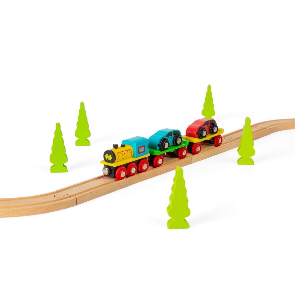 Wooden Car Loader with Cars & Ramp – Compatible Wooden Train Accessory