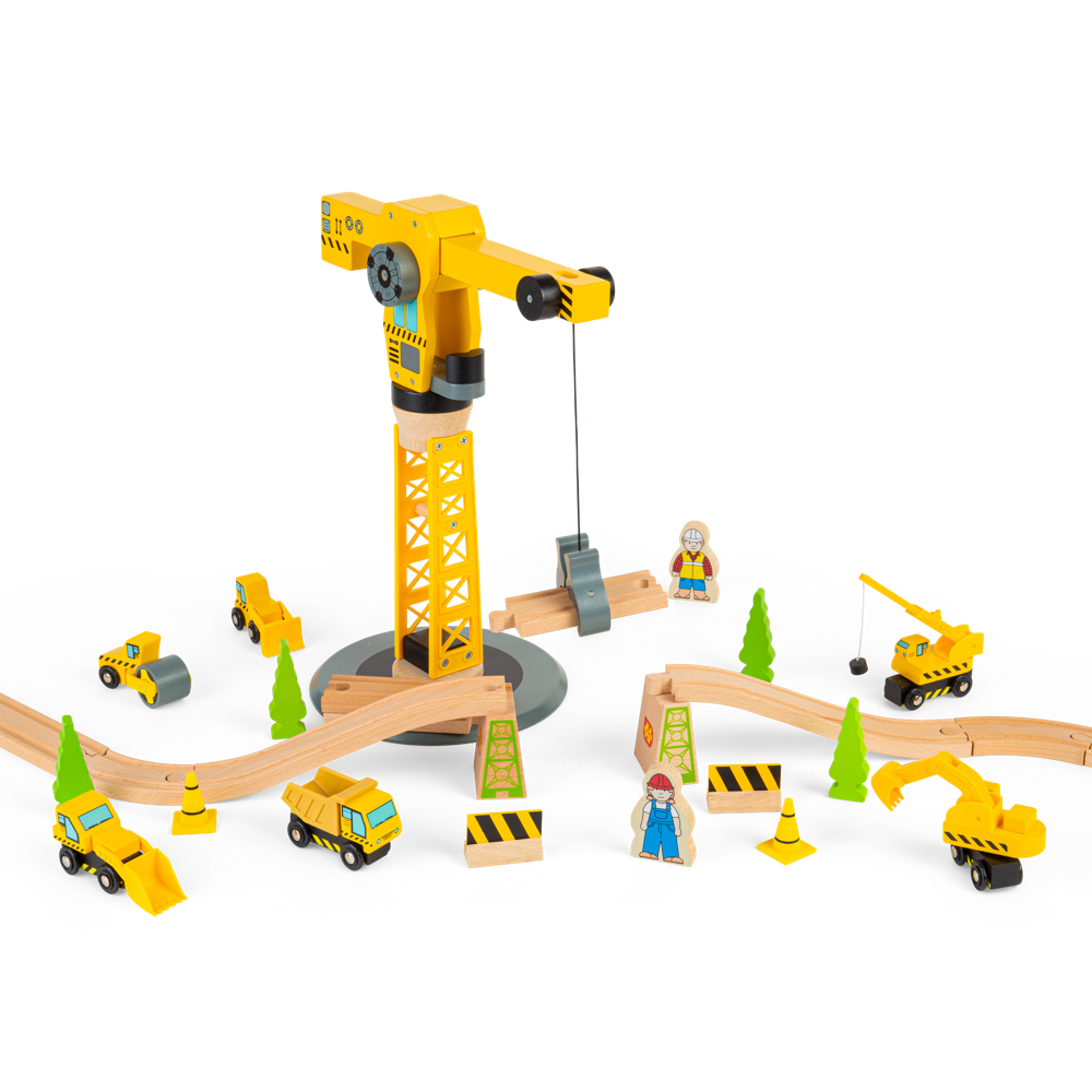 Wooden Crane Construction Set for Kids Compatible with Wooden Railways