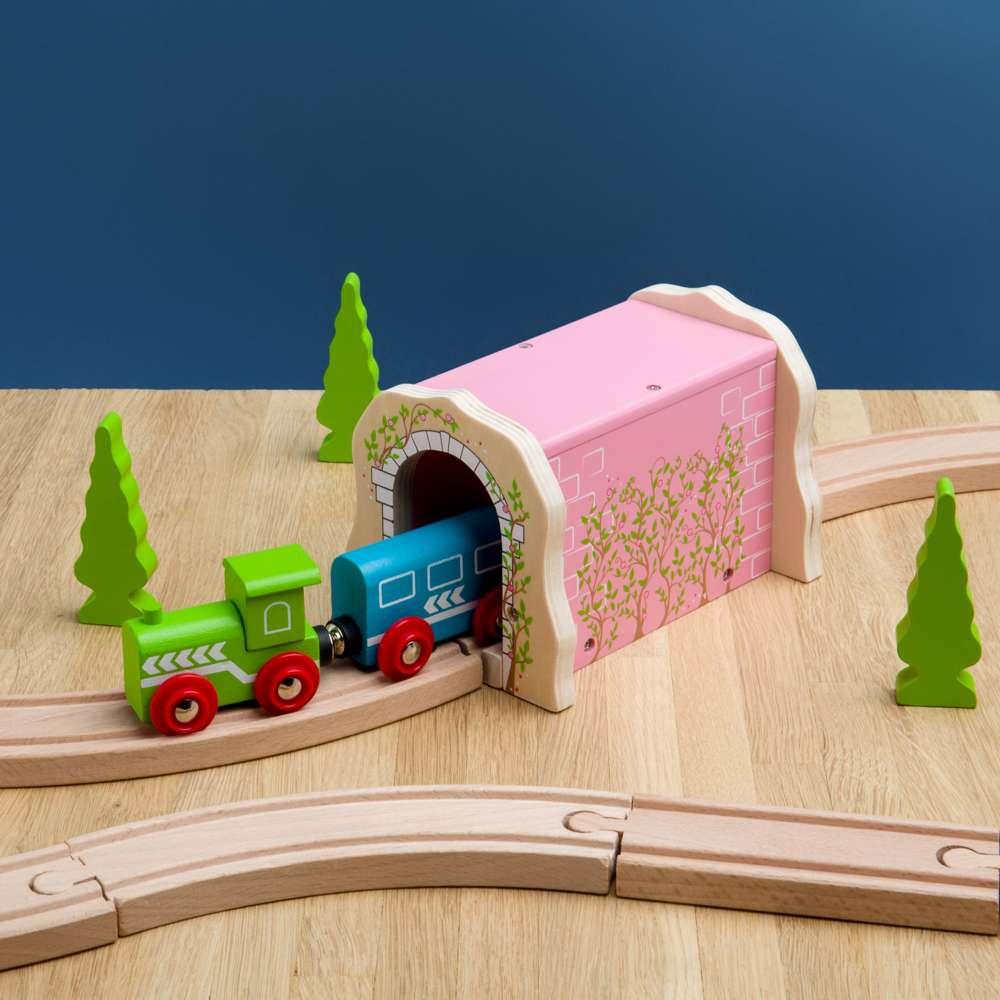 Pink Brick Tunnel – Wooden Train Set Toy, Compatible with Wooden Railways