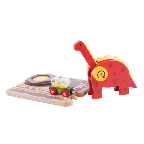 Dino Crane – Wooden Railway Dinosaur Toy, Magnetic Crane for Train Sets