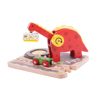 Dino Crane – Wooden Railway Dinosaur Toy, Magnetic Crane for Train Sets