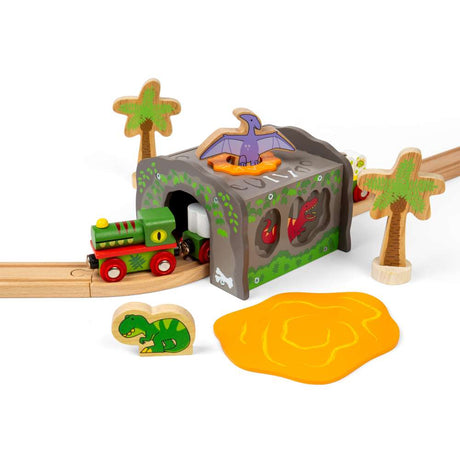 T-Rex Tunnel – Wooden Train Accessory, Dinosaur Railway Compatible Toy