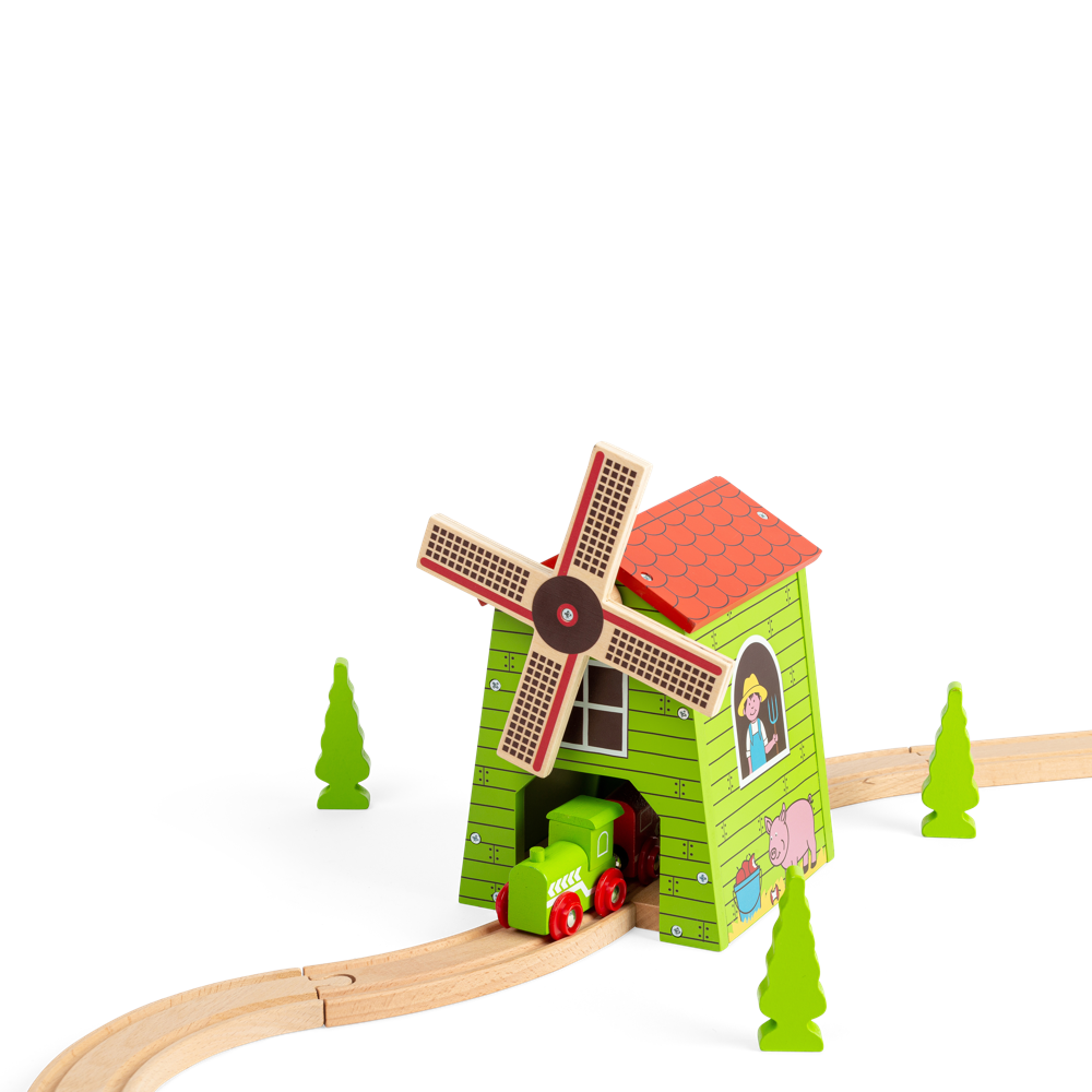 Country Windmill – Wooden Train Set Accessory, Compatible with Railways