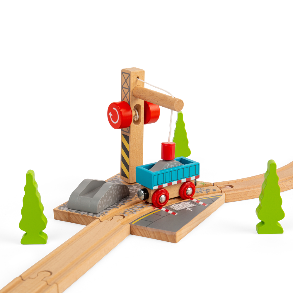 Gravel Toy Crane – Wooden Train Set Accessory for Kids Railway Play