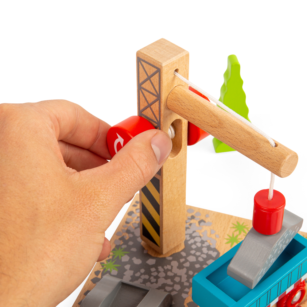 Gravel Toy Crane – Wooden Train Set Accessory for Kids Railway Play