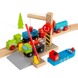 Container Shipping Yard – Wooden Train Set Accessory with Crane