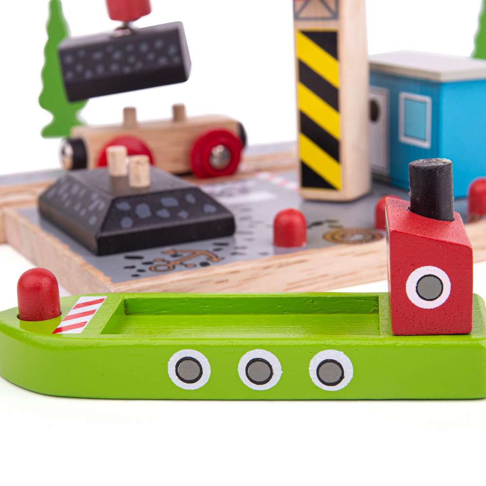 Coal Canal Docks – Wooden Train Set Accessory with Crane & Magnetic Pulley
