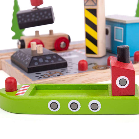 Coal Canal Docks – Wooden Train Set Accessory with Crane & Magnetic Pulley