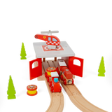 Wooden Fire Station Shed – Train Accessory for Wooden Railway Sets