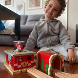 Wooden Fire Station Shed – Train Accessory for Wooden Railway Sets