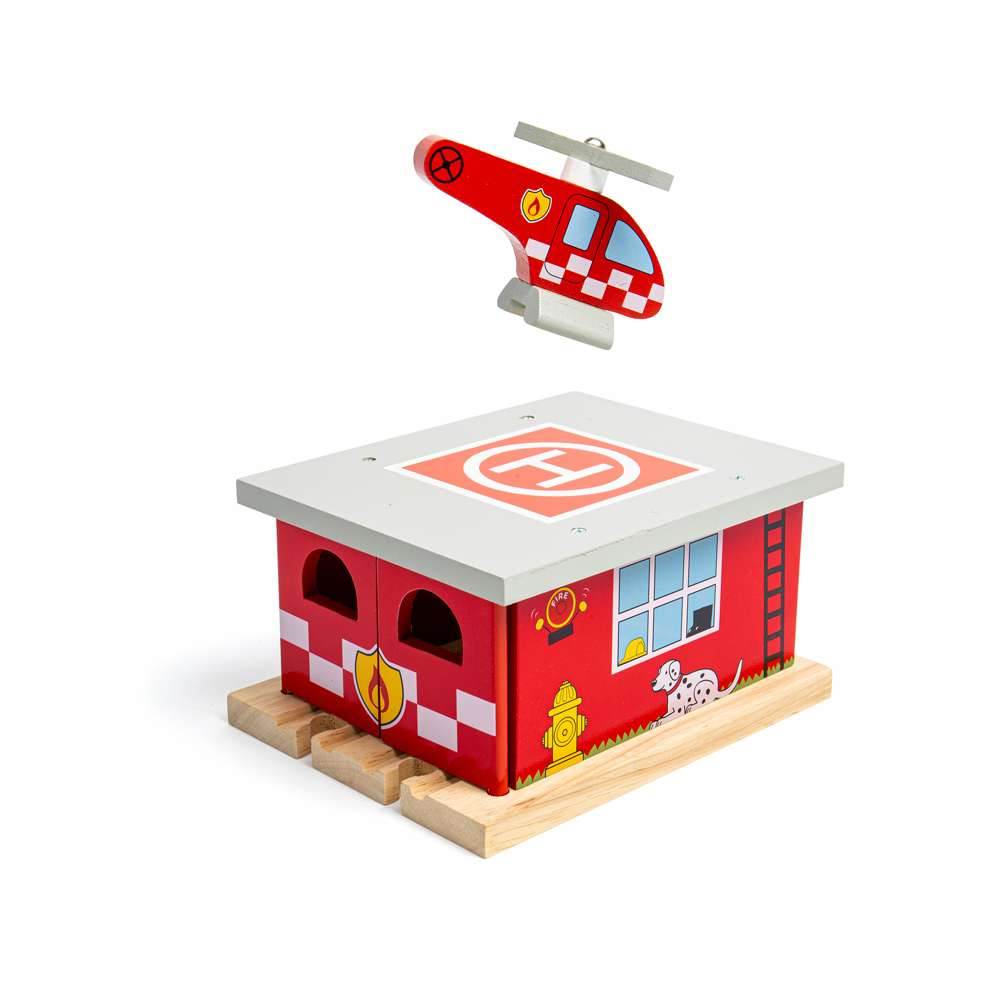 Wooden Fire Station Shed – Train Accessory for Wooden Railway Sets