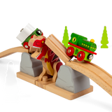 T-Rex Bursting Bridge – Dinosaur Wooden Train Accessory for Railway Sets