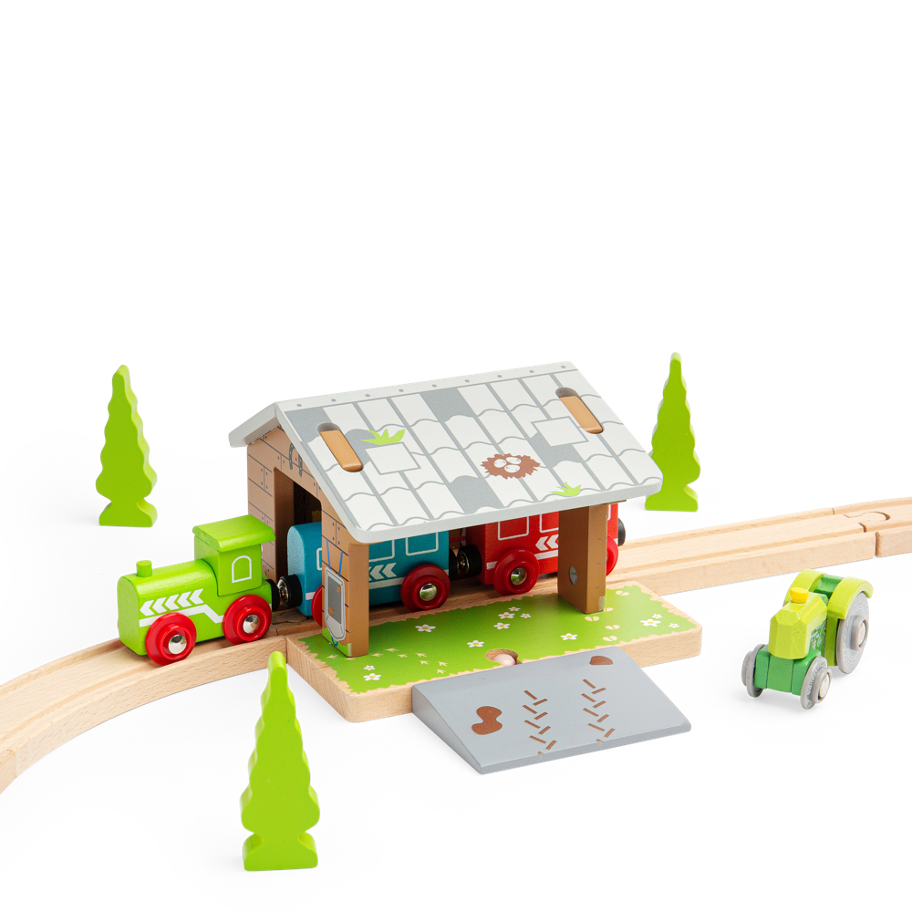 Barnyard Train Tunnel Accessory – Wooden Toy for Farm Railway Sets