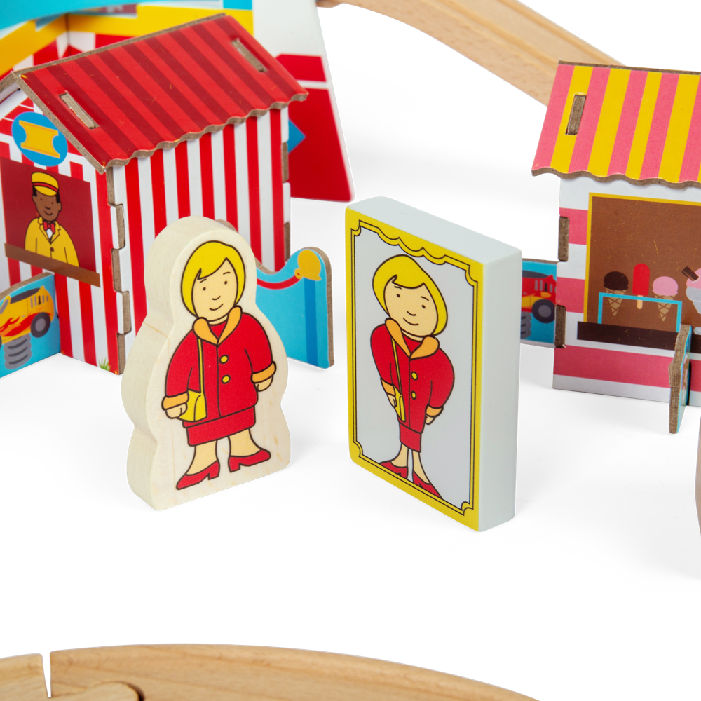 Fun Fair Wooden Train Set for Kids with Accessories 54 Piece Railway Toy