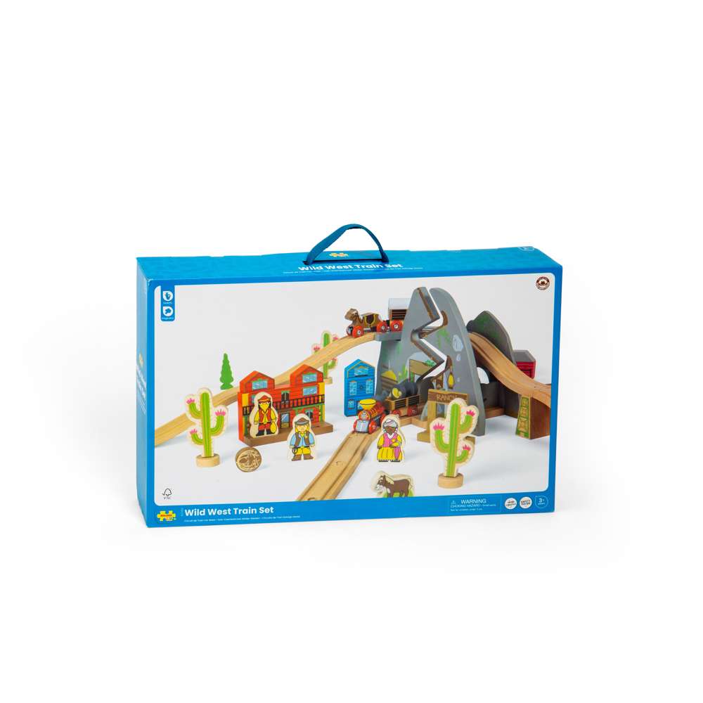 Wild West Wooden Train Set for Kids with Accessories 62 Piece Railway Play