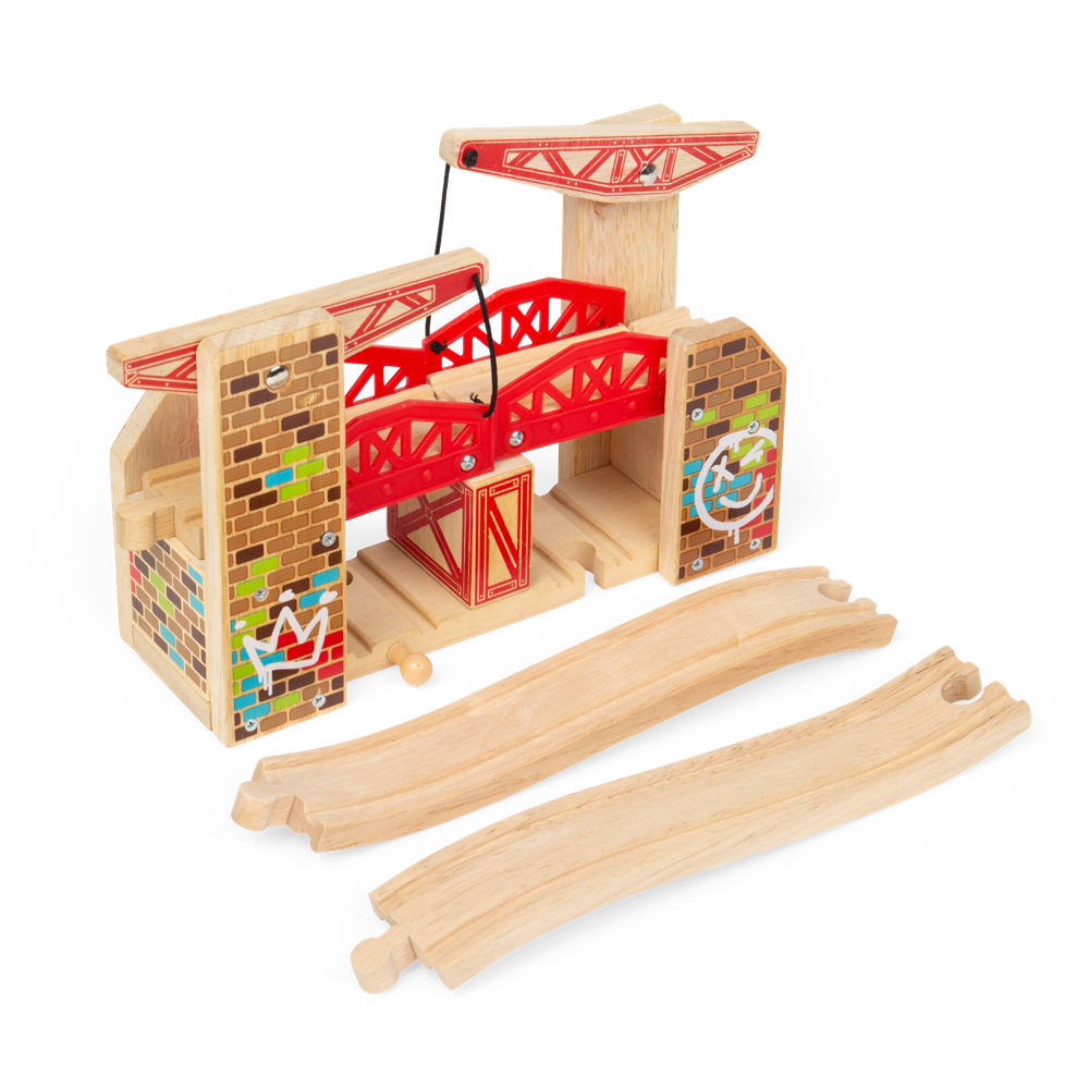 Double Lifting Graffiti Bridge for Wooden Train Sets – Compatible Accessory
