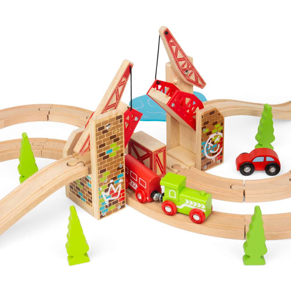 Double Lifting Graffiti Bridge for Wooden Train Sets – Compatible Accessory