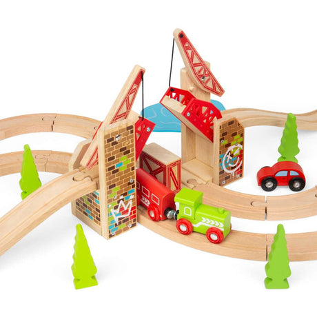 Double Lifting Graffiti Bridge for Wooden Train Sets – Compatible Accessory