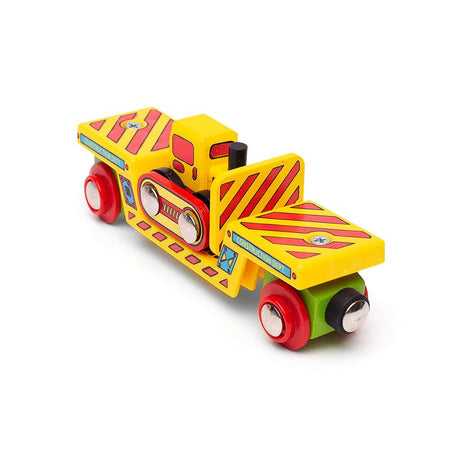 Wooden Bulldozer Low Loader Train – Magnetic Railway Construction Toy