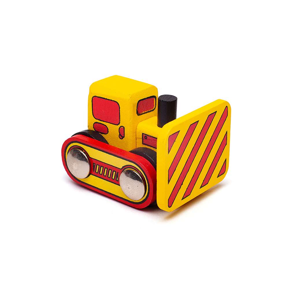 Wooden Bulldozer Low Loader Train – Magnetic Railway Construction Toy