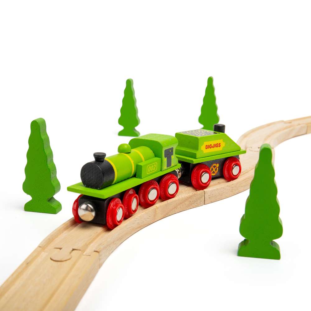 Big Green Engine Wooden Train – Compatible with Wooden Railway Tracks
