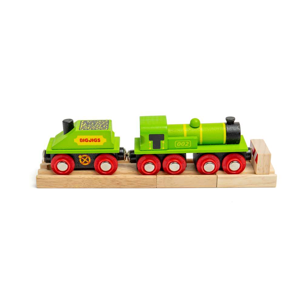 Big Green Engine Wooden Train – Compatible with Wooden Railway Tracks