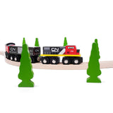 CN Wooden Train Engine with Caboose & Wagon – Compatible Toy Railway
