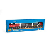 CN Wooden Train Engine with Caboose & Wagon – Compatible Toy Railway