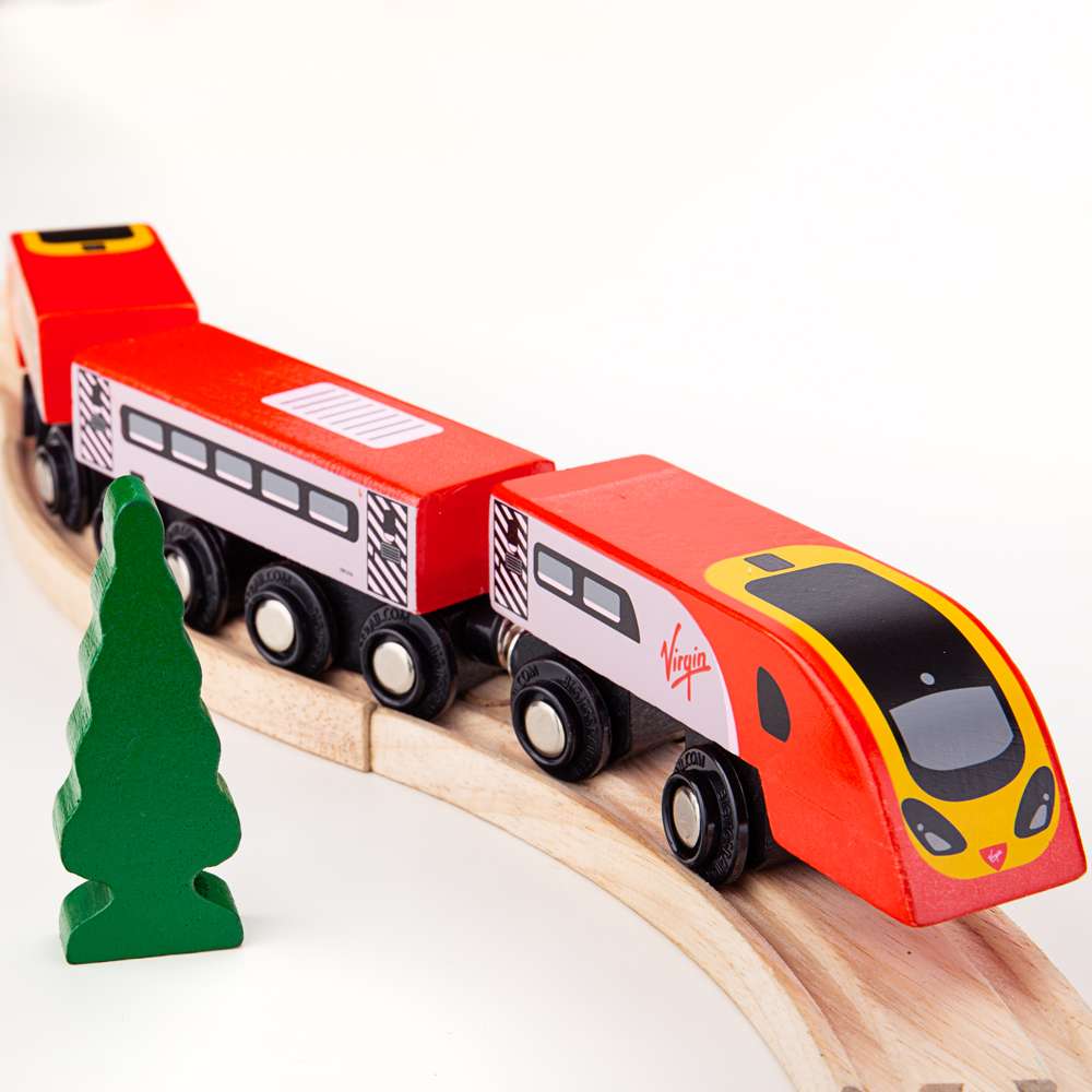 Virgin Trains Pendolino Toy Train – Wooden Railway Engine & Carriage Set