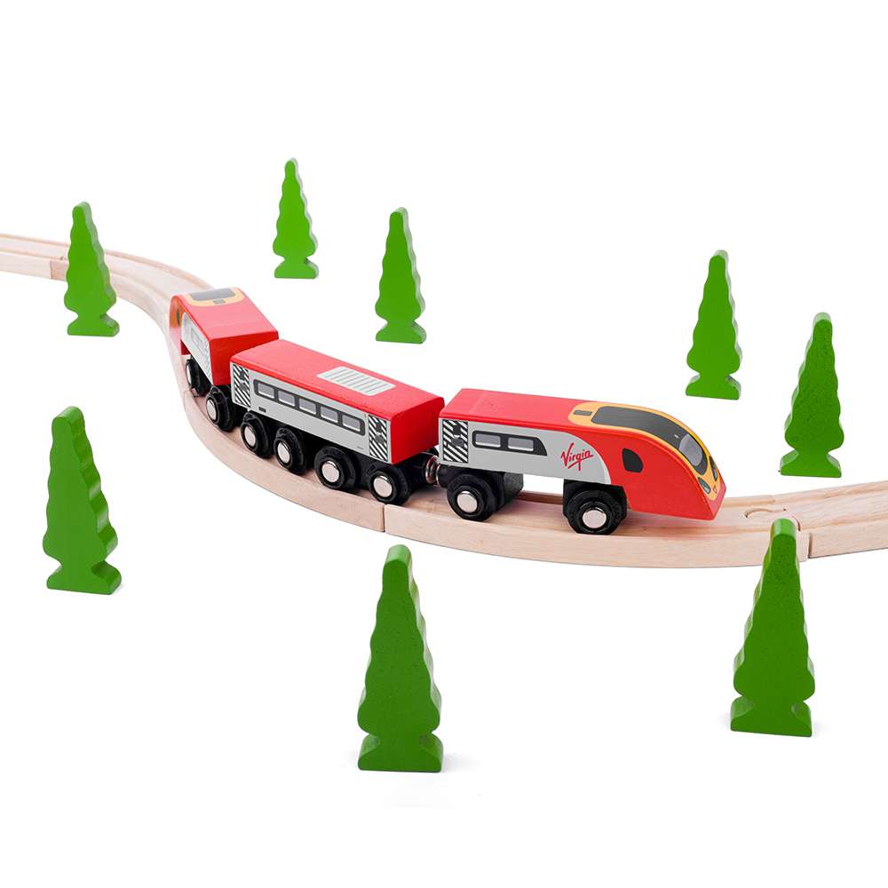 Virgin Trains Pendolino Toy Train – Wooden Railway Engine & Carriage Set