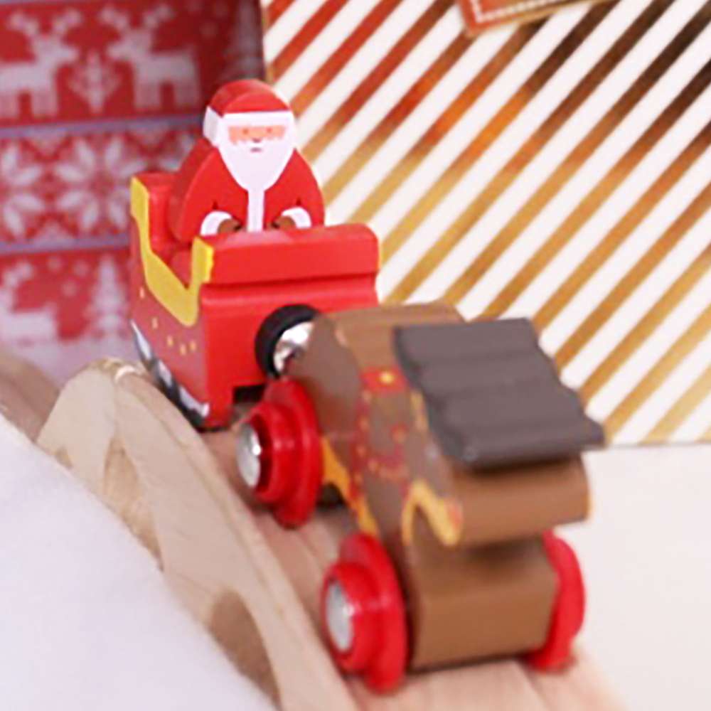Santa Sleigh with Reindeer – Wooden Train Christmas Accessory Toy
