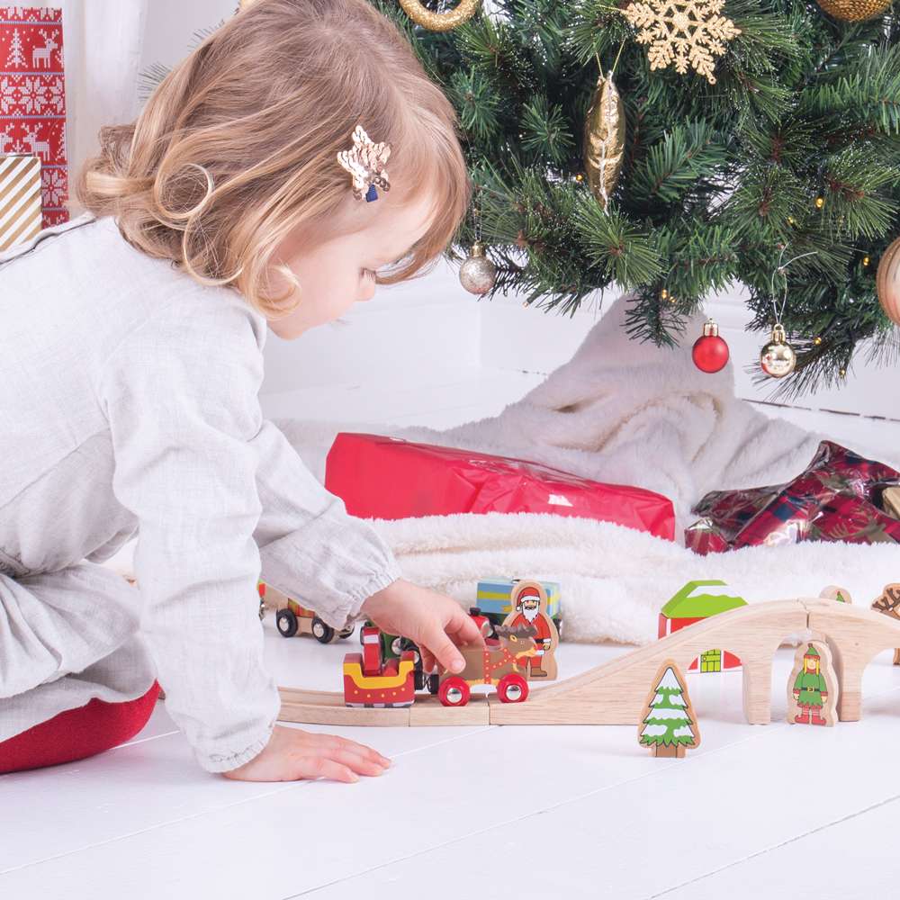 Santa Sleigh with Reindeer – Wooden Train Christmas Accessory Toy