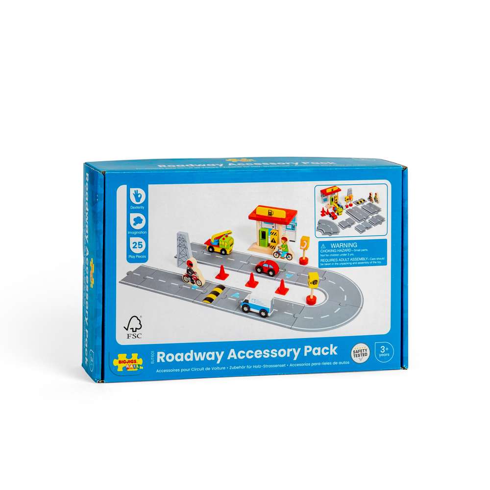 Wooden Roadway Accessory Pack – 25 Piece Vehicles Signs Traffic Set