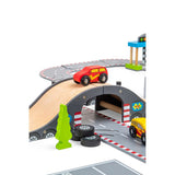 Wooden Race Track Toy Set with Cars and Accessories – 47 Piece Roadway Play
