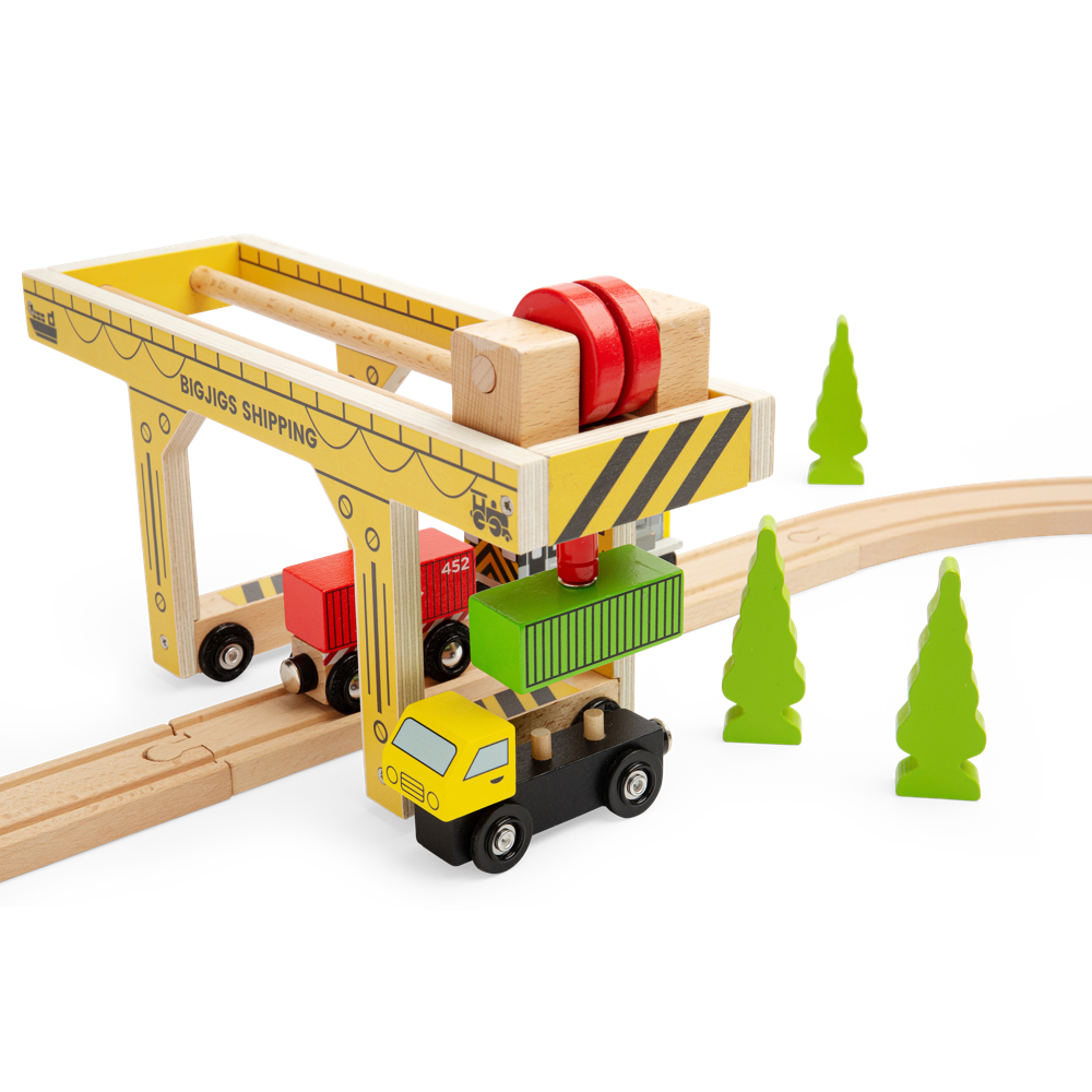 Wooden Gantry Crane Toy for Train Sets – Compatible with Bigjigs Railway