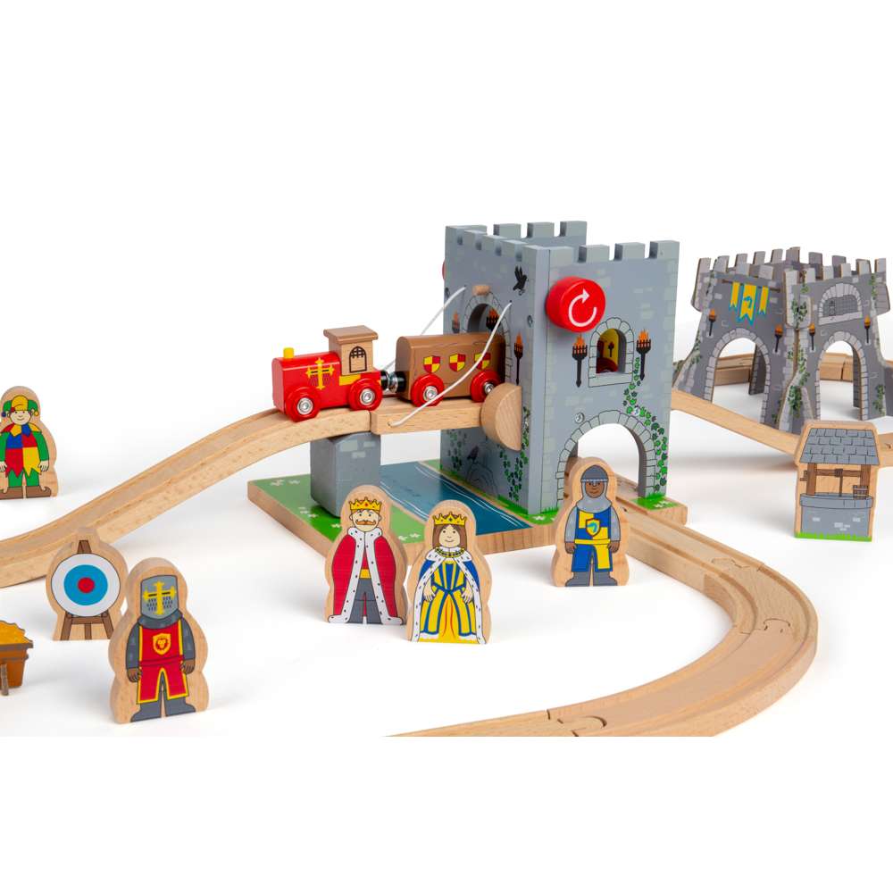 Bigjigs Toys Medieval Train Set - 33 Piece Wooden Railway Set