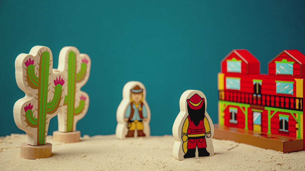 Wild West Wooden Train Set for Kids with Accessories 62 Piece Railway Play